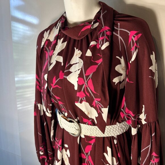 Prologue SZXXL Wine Floral Tie Neck Dress Career Modern Interview Travel Comfy - Picture 7 of 16